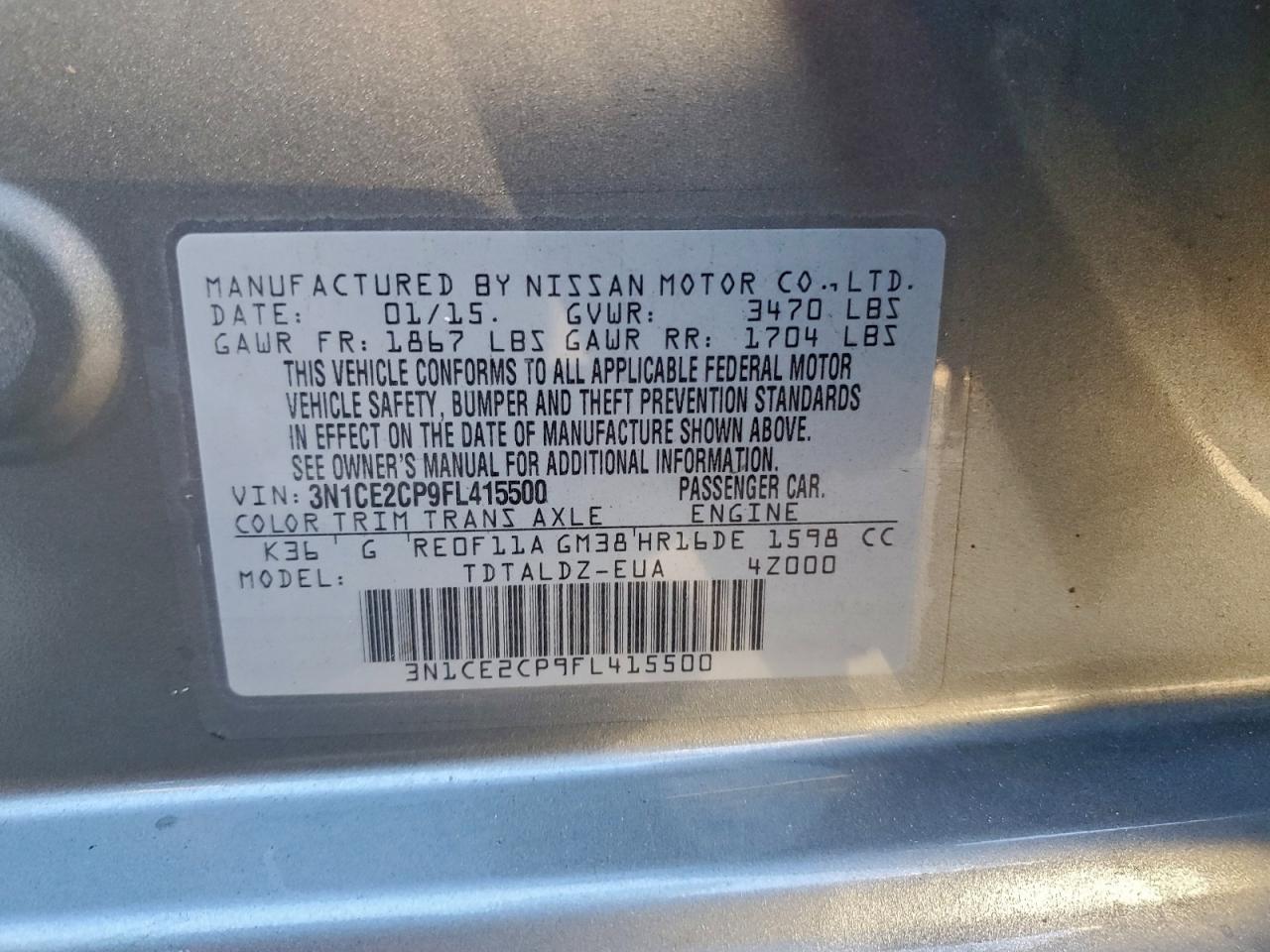 2015 Nissan Versa Note S VIN: 3N1CE2CP9FL415500 Lot: 95692495