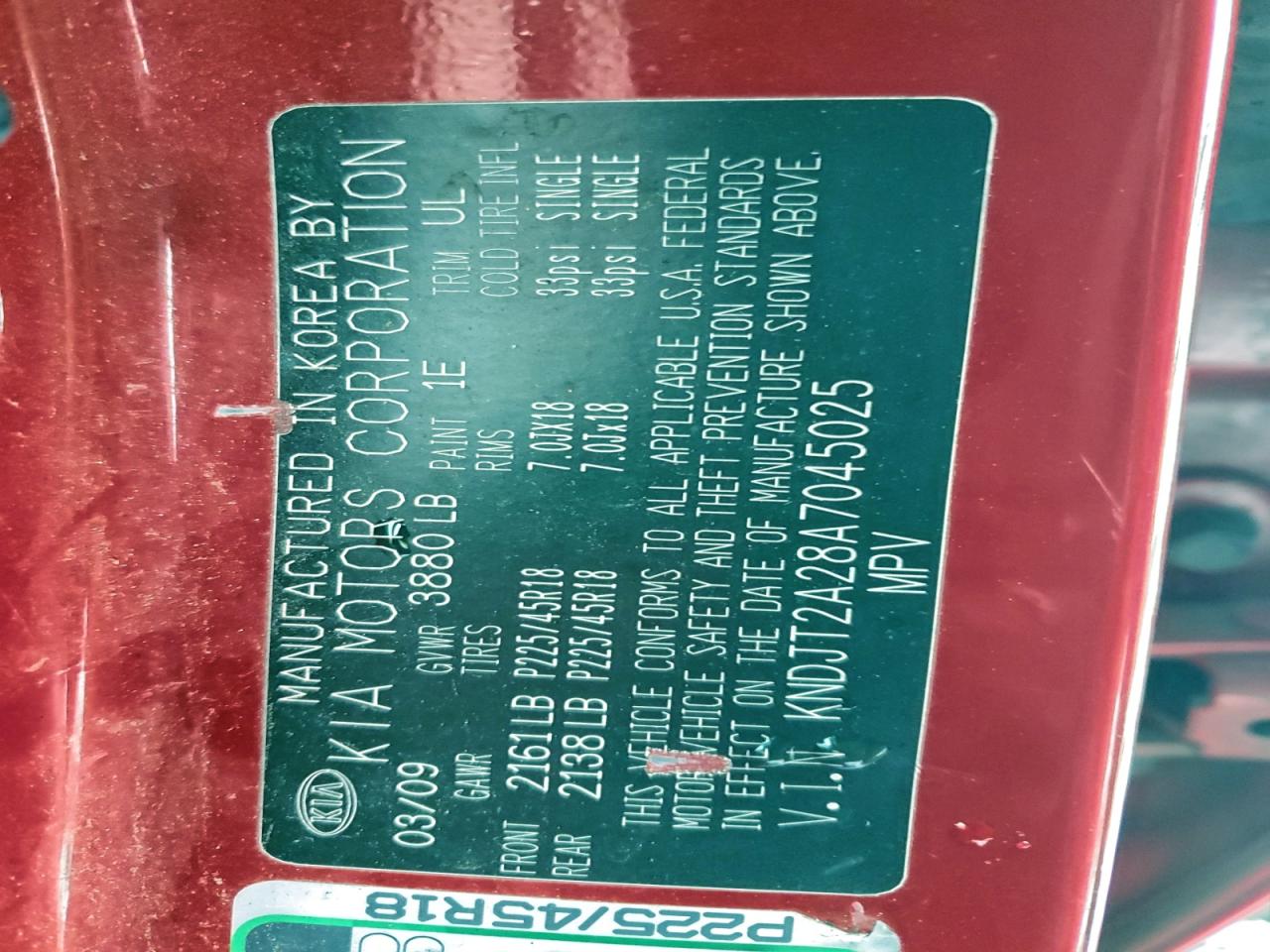 2010 Kia Soul + VIN: KNDJT2A28A7045025 Lot: 95090105