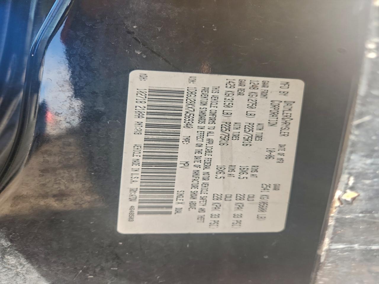 2007 Dodge Nitro Sxt VIN: 1D8GU28KX7W569340 Lot: 96023345