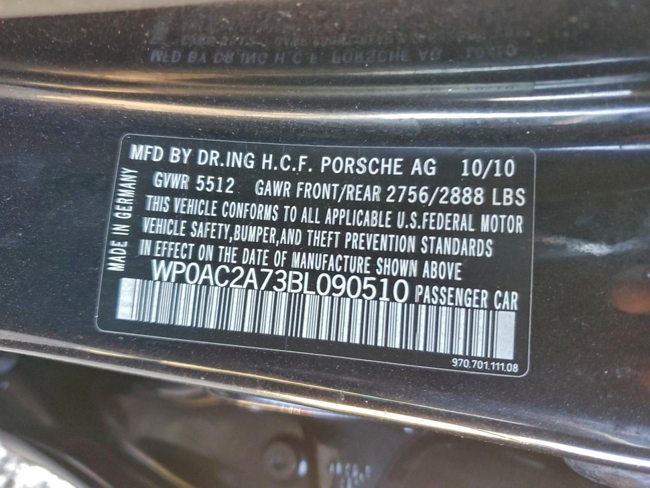 2011 Porsche Panamera Turbo VIN: WP0AC2A73BL090510 Lot: 94671625