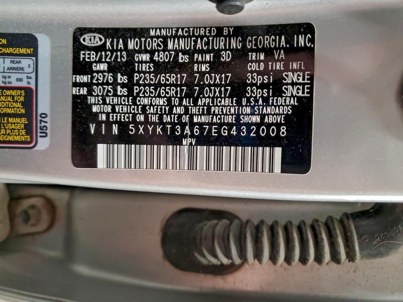 2014 Kia Sorento Lx VIN: 5XYKT3A67EG432008 Lot: 95569315