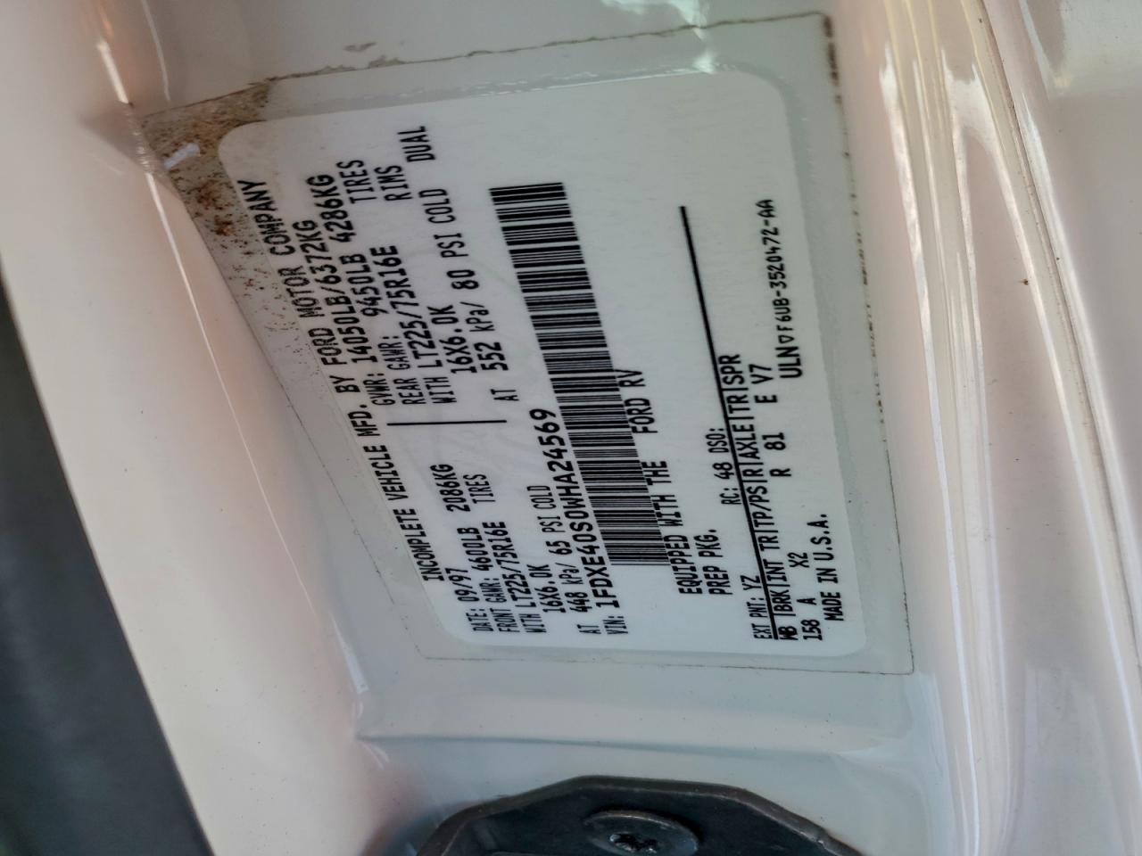 1998 Ford Econoline E450 Super Duty Cutaway Van Rv VIN: 1FDXE40S0WHA24569 Lot: 93908605