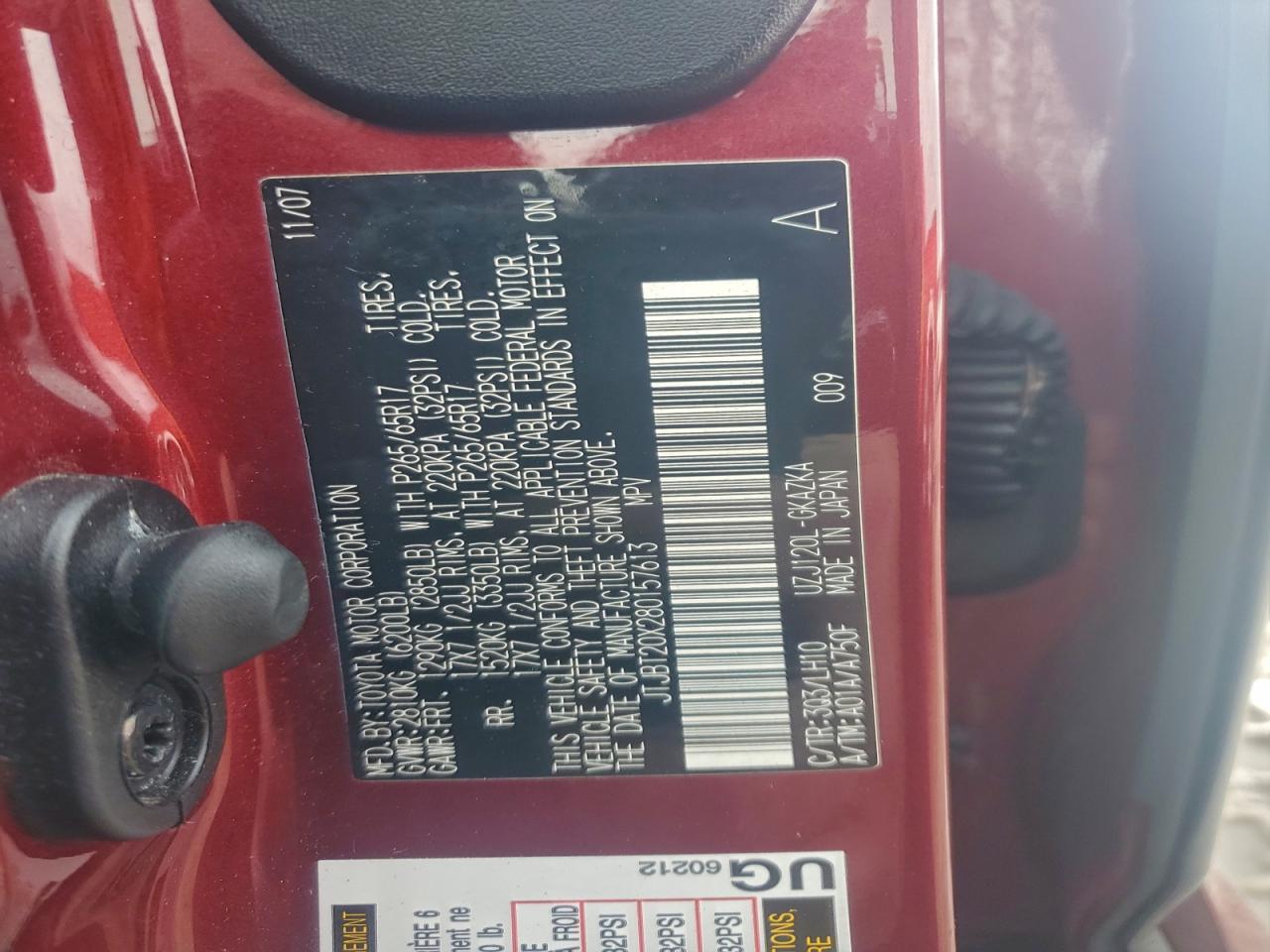 2008 Lexus Gx 470 VIN: JTJBT20X280157613 Lot: 93922425