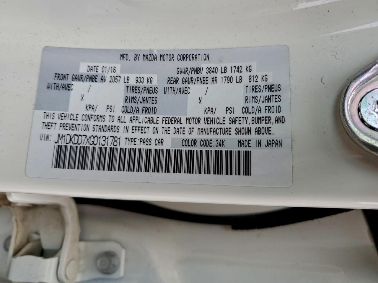 2016 Mazda Cx-3 Grand Touring VIN: JM1DKDD7XG0131781 Lot: 96478465