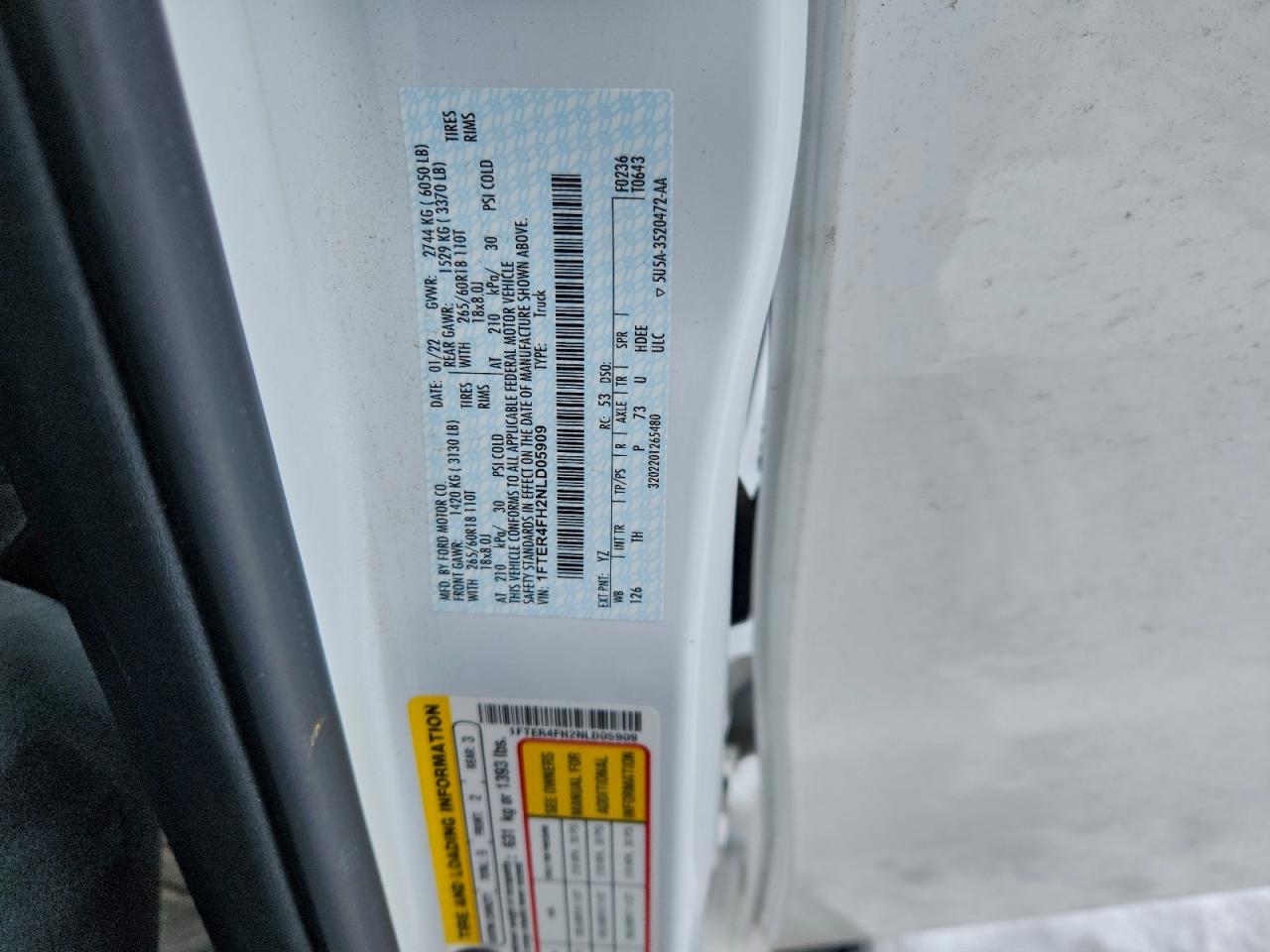 2022 Ford Ranger Xl VIN: 1FTER4FH2NLD05909 Lot: 94791465