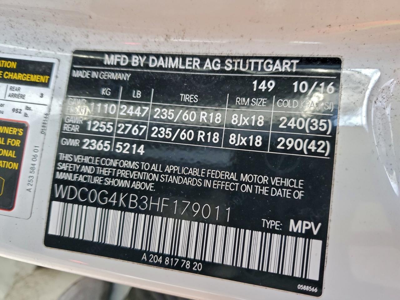 2017 Mercedes-Benz Glc 300 4Matic VIN: WDC0G4KB3HF179011 Lot: 95618945