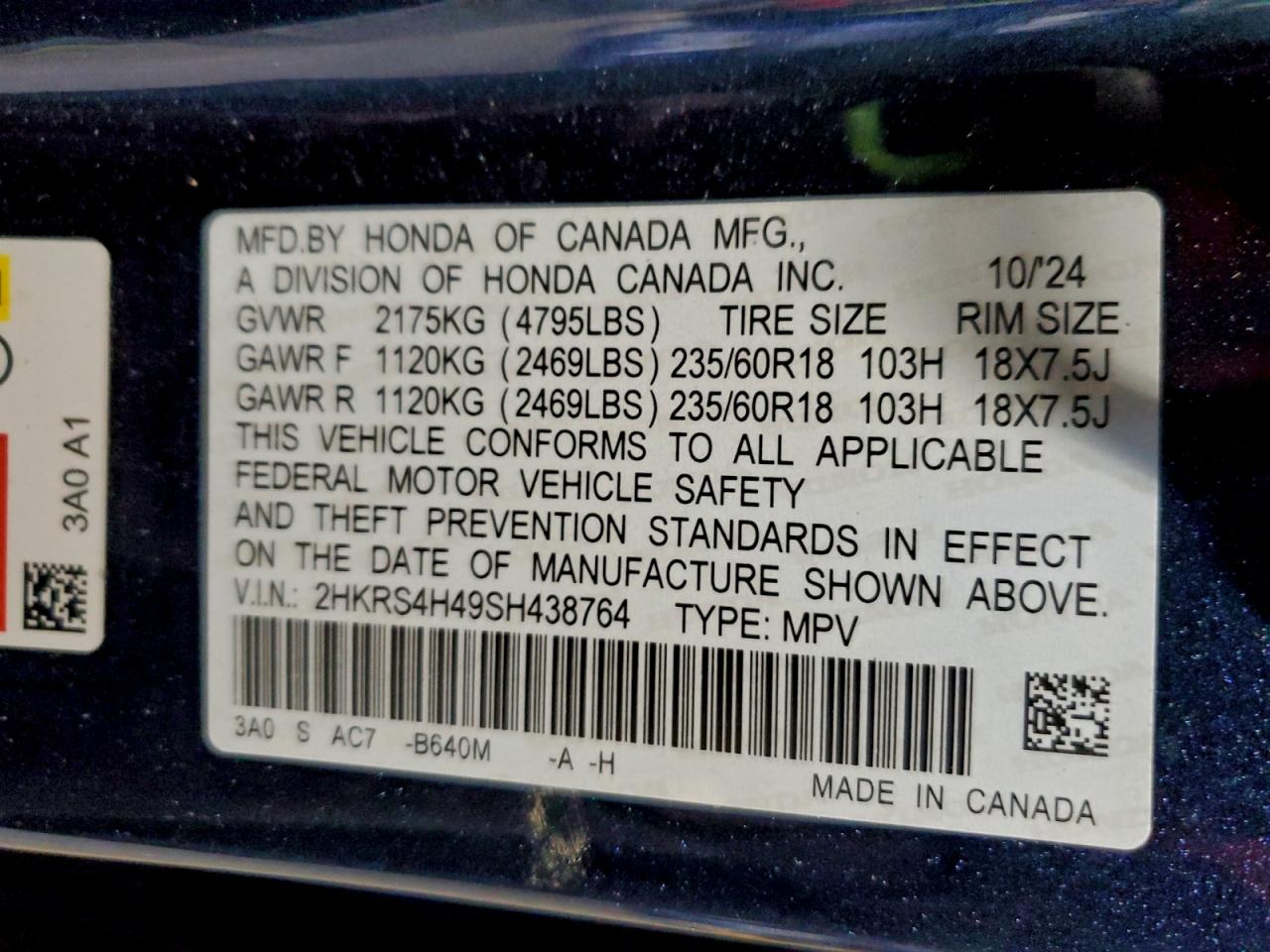 2025 Honda Cr-V Ex VIN: 2HKRS4H49SH438764 Lot: 94965815