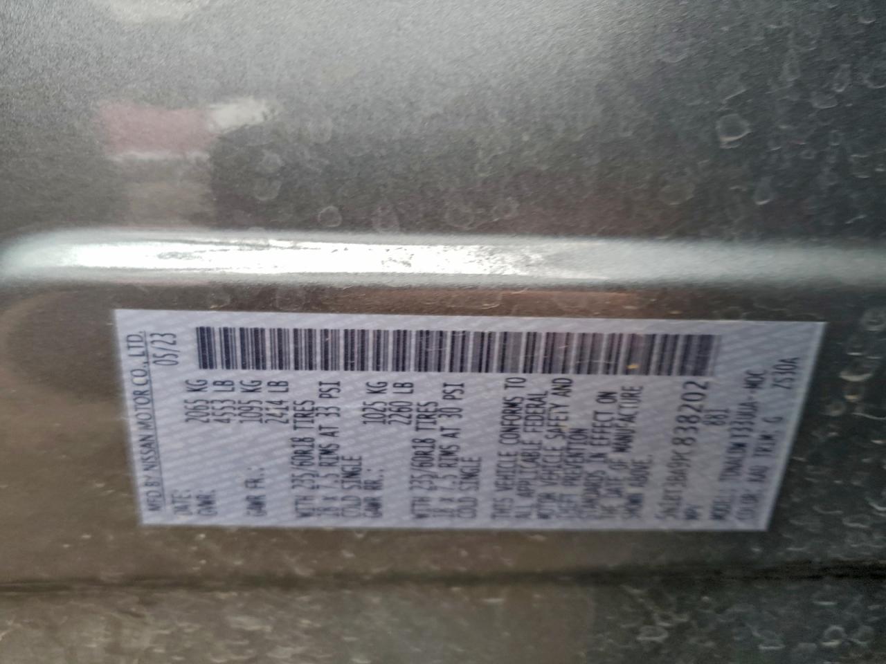 2023 Nissan Rogue Sv VIN: 5N1BT3BA9PC838202 Lot: 95865405