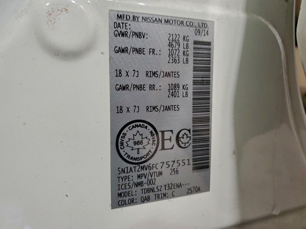 2015 Nissan Rogue S VIN: 5N1AT2MV6FC757551 Lot: 95258245