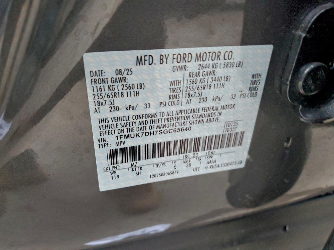 2025 Ford Explorer Active VIN: 1FMUK7DH7SGC65640 Lot: 95781195