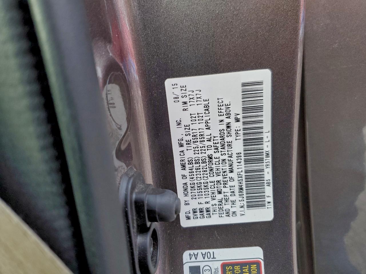 2015 Honda Cr-V Ex VIN: 5J6RM4H5XFL114396 Lot: 95899515