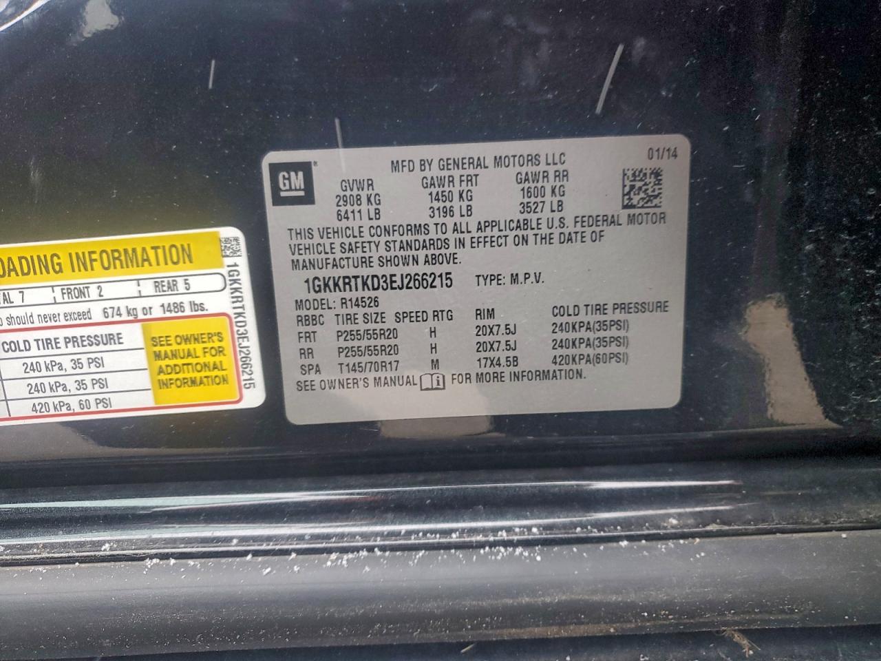 2014 GMC Acadia Denali VIN: 1GKKRTKD3EJ266215 Lot: 95722505