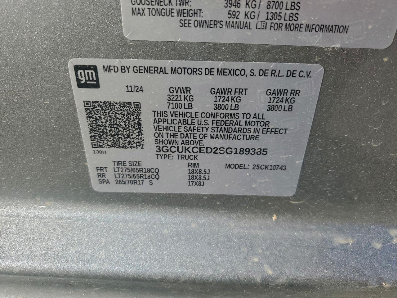 2025 Chevrolet Silverado K1500 Trail Boss Custom VIN: 3GCUKCED2SG189385 Lot: 94362445