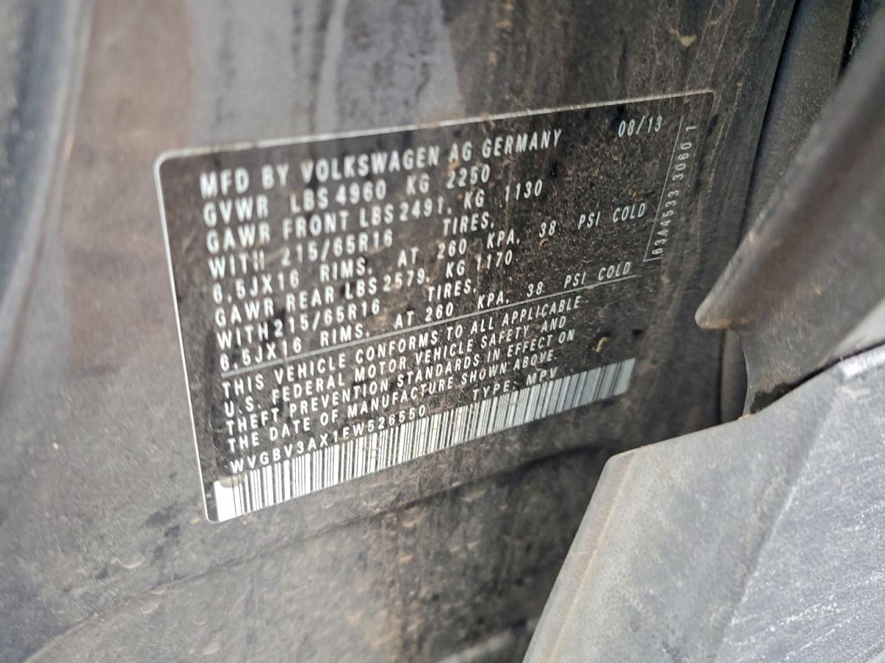 2014 Volkswagen Tiguan S VIN: WVGBV3AX1EW526550 Lot: 94394245