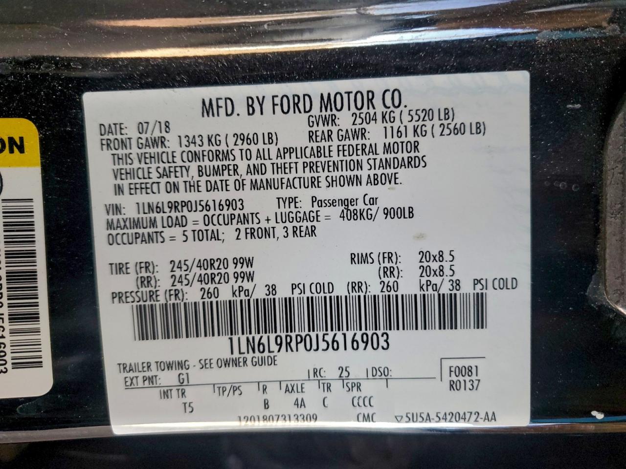 2018 Lincoln Continental Reserve VIN: 1LN6L9RP0J5616903 Lot: 96314535