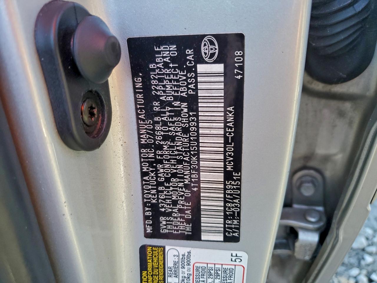 2005 Toyota Camry Le VIN: 4T1BF30K15U109931 Lot: 94969515