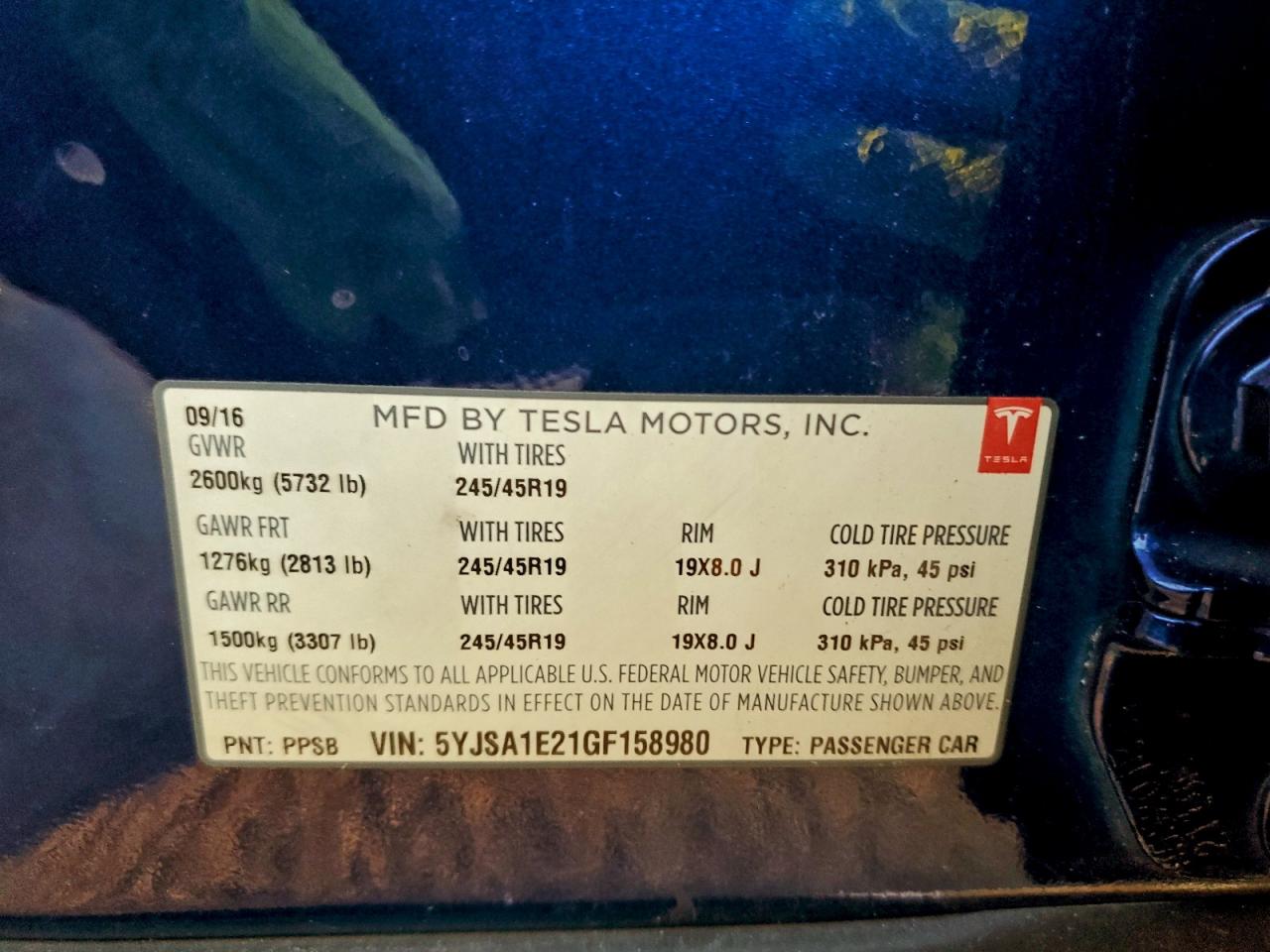 2016 Tesla Model S VIN: 5YJSA1E21GF158980 Lot: 91937415