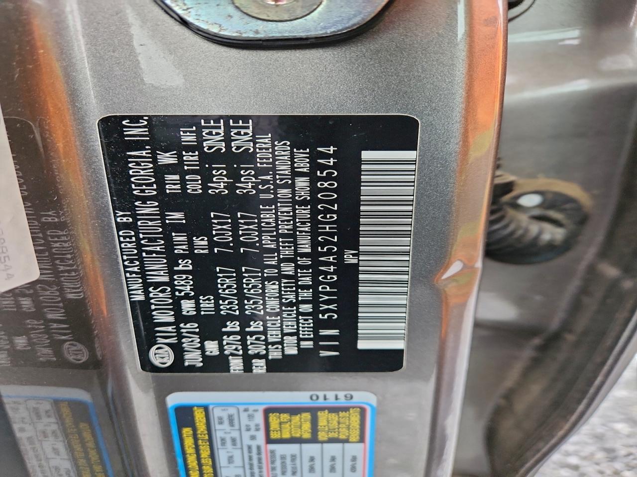 2017 Kia Sorento Lx VIN: 5XYPG4A52HG208544 Lot: 95244055