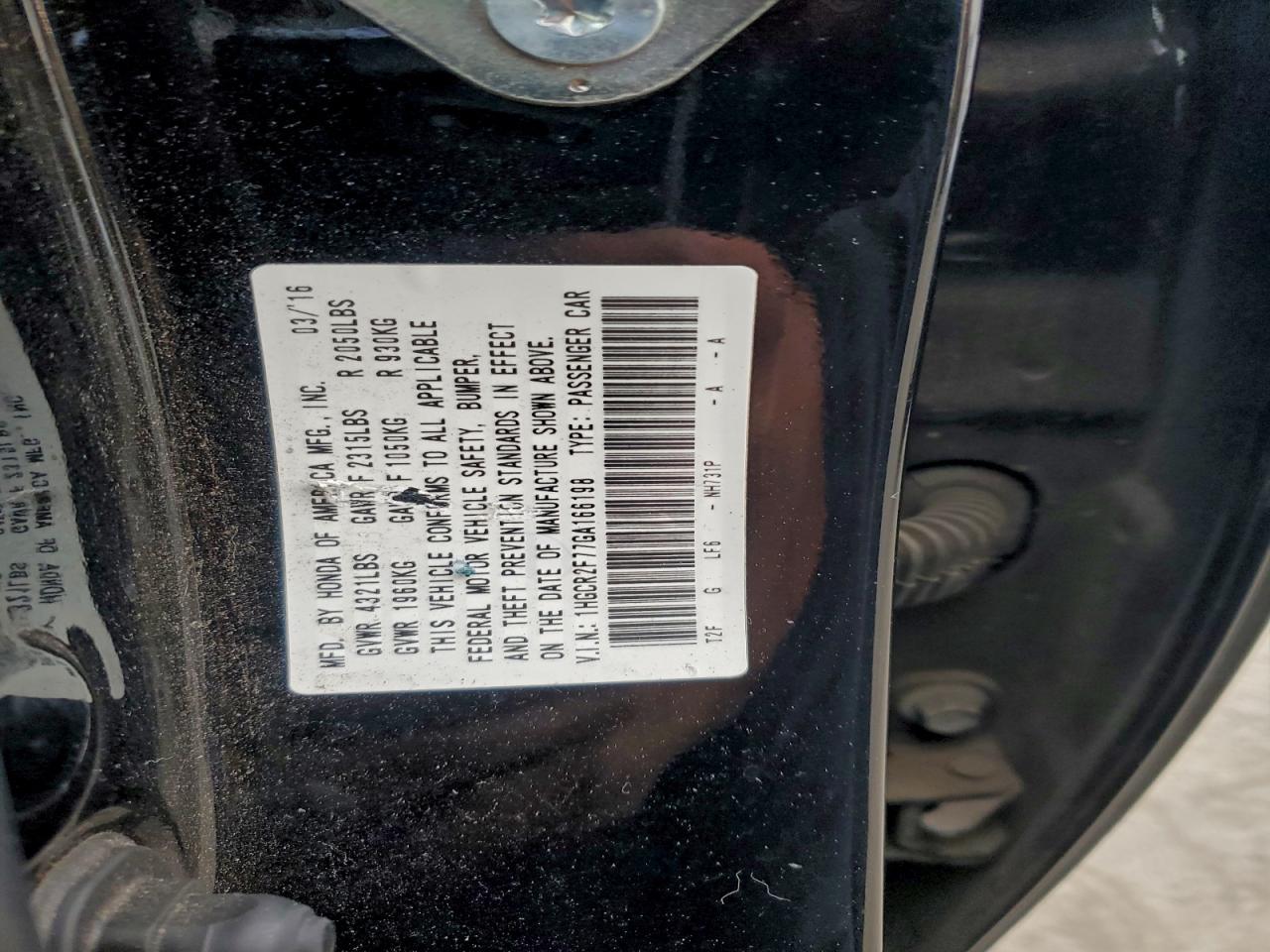 2016 Honda Accord Ex VIN: 1HGCR2F77GA166198 Lot: 97145075