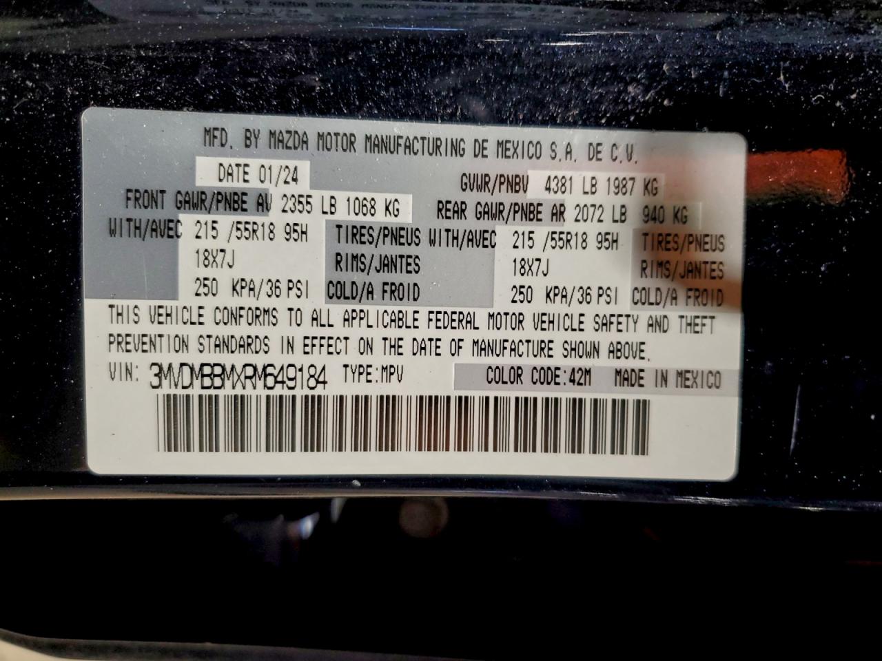 2024 Mazda Cx-30 Select VIN: 3MVDMBBMXRM649184 Lot: 95778675