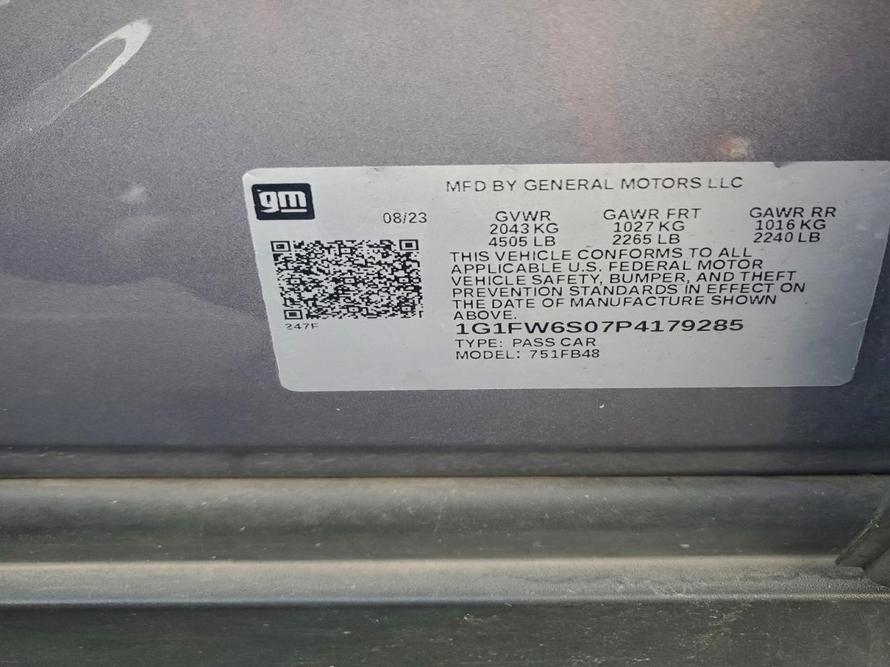 2023 Chevrolet Bolt Ev 1Lt VIN: 1G1FW6S07P4179285 Lot: 96755875