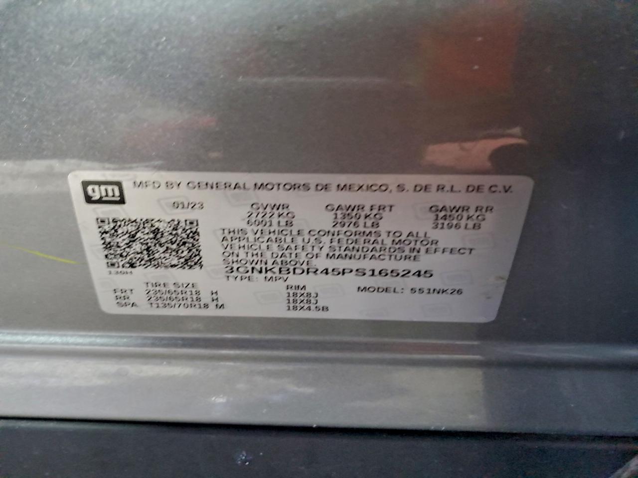 2023 Chevrolet Blazer 3Lt VIN: 3GNKBDR45PS165245 Lot: 95632515