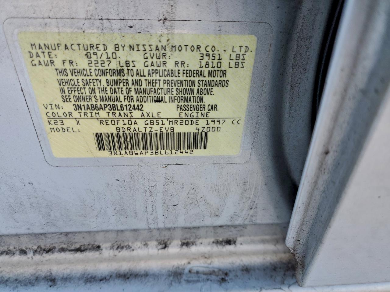 2011 Nissan Sentra 2.0 VIN: 3N1AB6AP3BL612442 Lot: 96720175