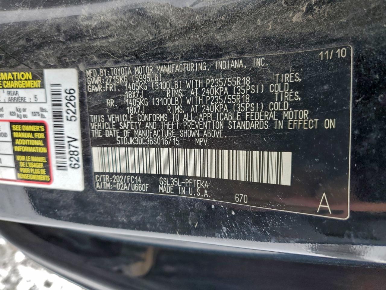 2011 Toyota Sienna Le VIN: 5TDJK3DC3BS016715 Lot: 95950505