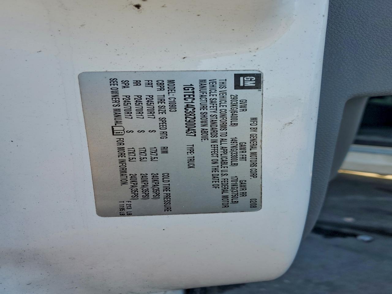 2008 GMC Sierra C1500 VIN: 1GTEC14C38Z900437 Lot: 96679345