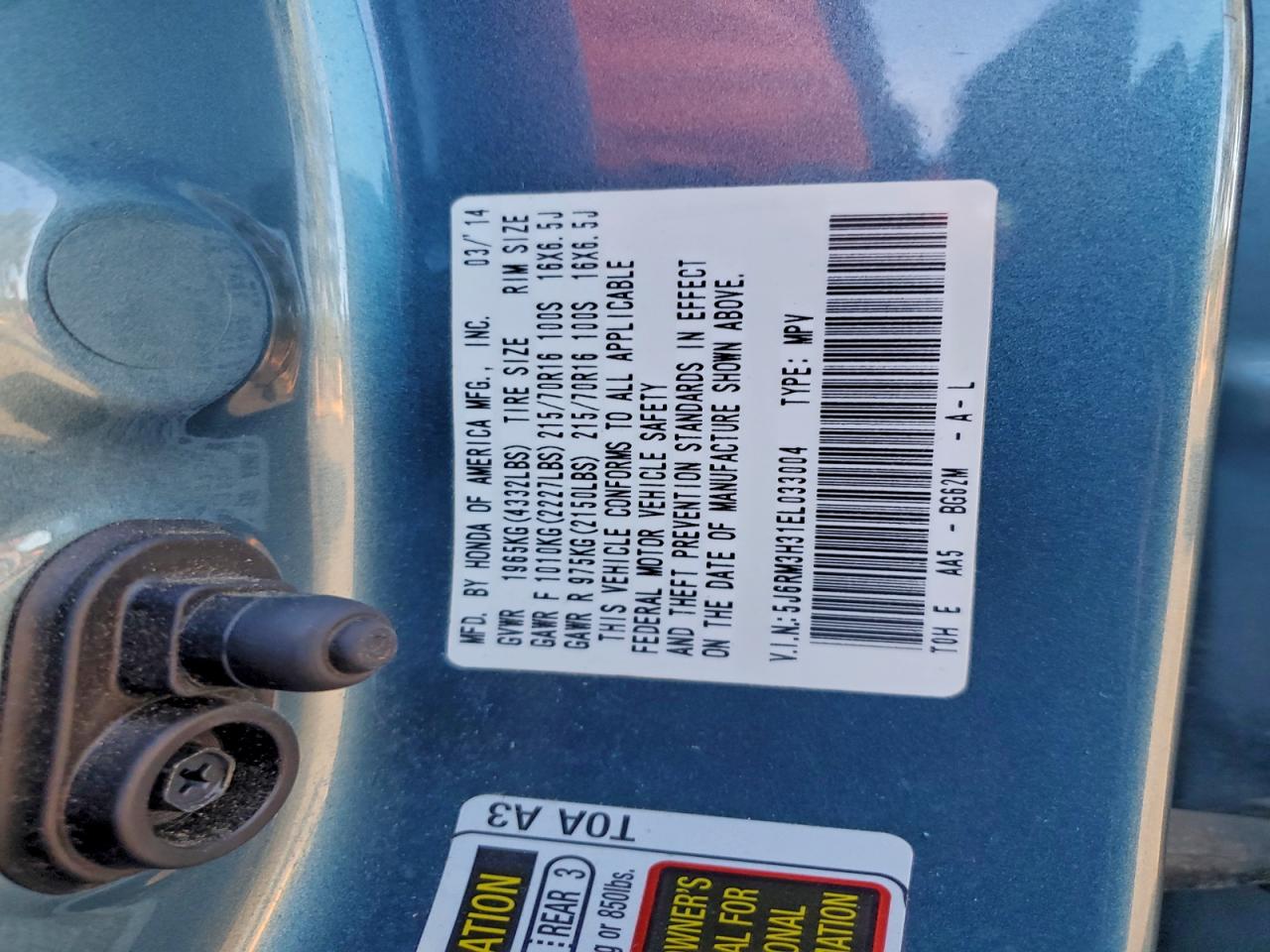 2014 Honda Cr-V Lx VIN: 5J6RM3H31EL033004 Lot: 96611785