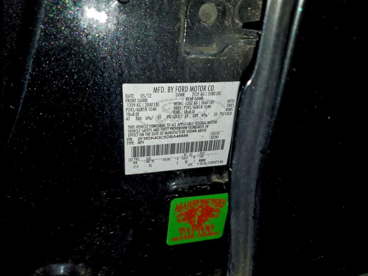 2013 Ford Edge Se VIN: 2FMDK4GC5DBA48886 Lot: 94788075