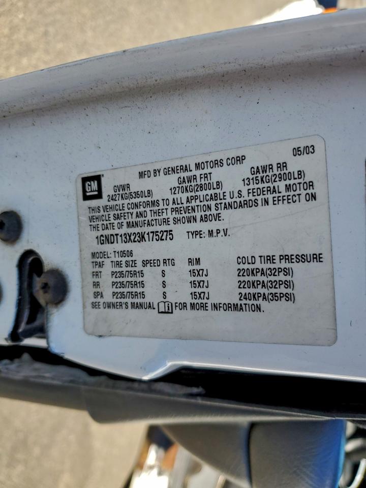 2003 Chevrolet Blazer VIN: 1GNDT13X23K175275 Lot: 96124485