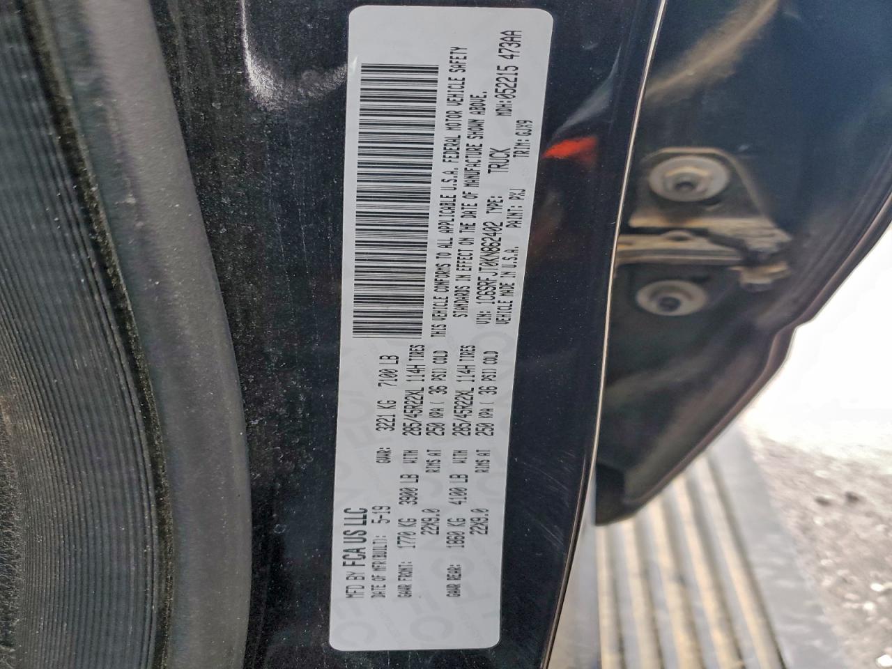 2019 Ram 1500 Laramie VIN: 1C6SRFJT0KN862402 Lot: 93785155