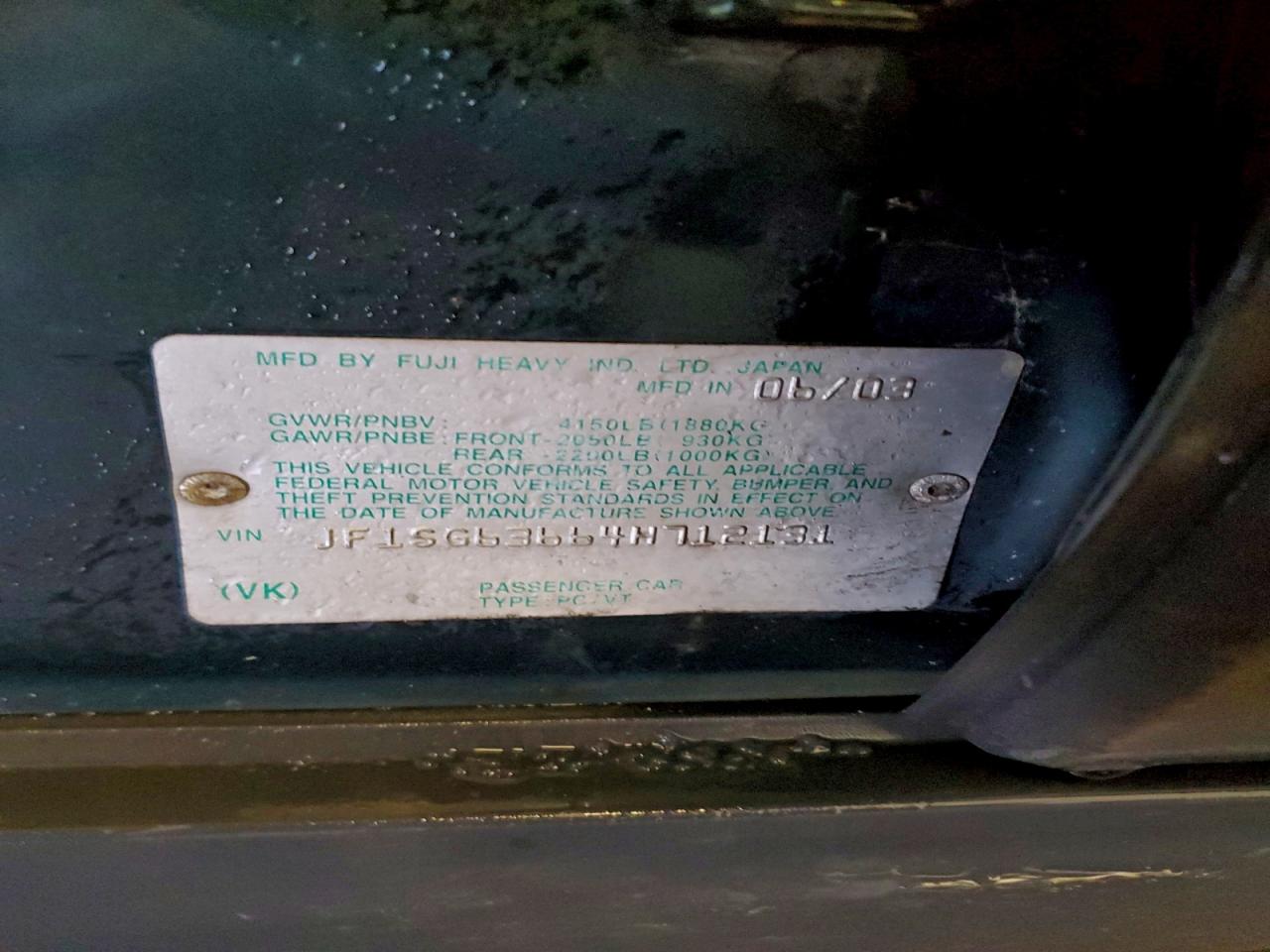 2004 Subaru Forester 2.5X VIN: JF1SG63664H712131 Lot: 96383425