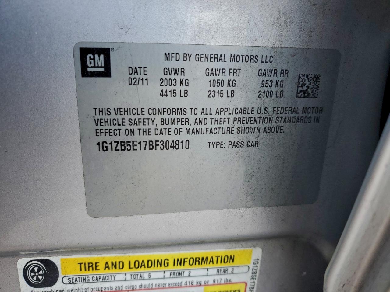 2011 Chevrolet Malibu Ls VIN: 1G1ZB5E17BF304810 Lot: 96594245