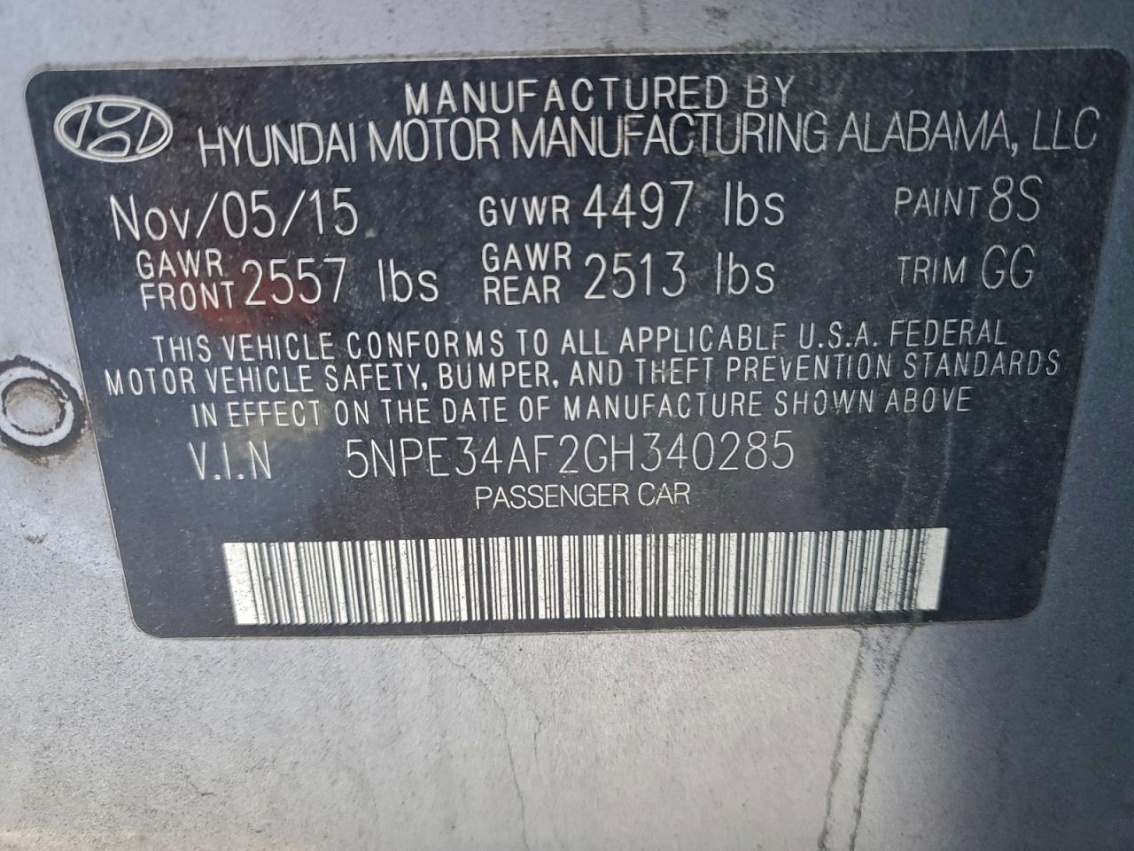 2016 Hyundai Sonata Sport VIN: 5NPE34AF2GH340285 Lot: 95861775