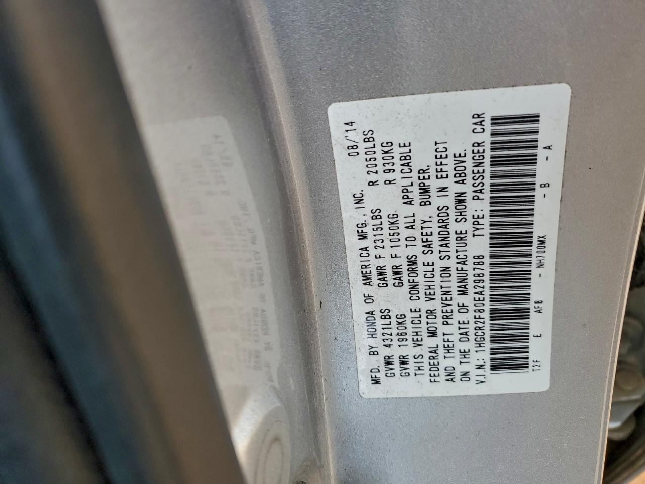 2014 Honda Accord Exl VIN: 1HGCR2F80EA298788 Lot: 96182105