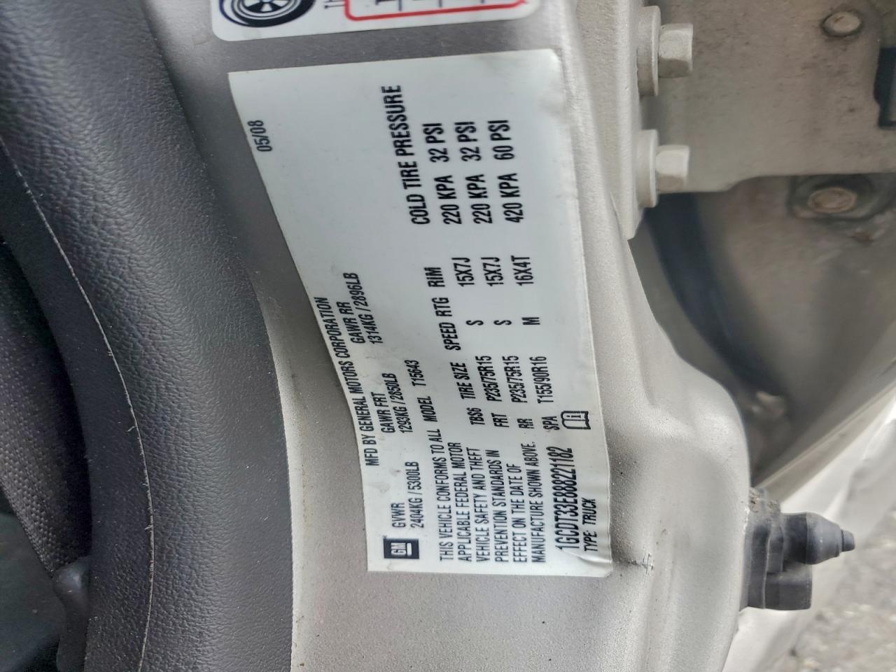 2008 Chevrolet Colorado Lt VIN: 1GCDT33E888221182 Lot: 95654865