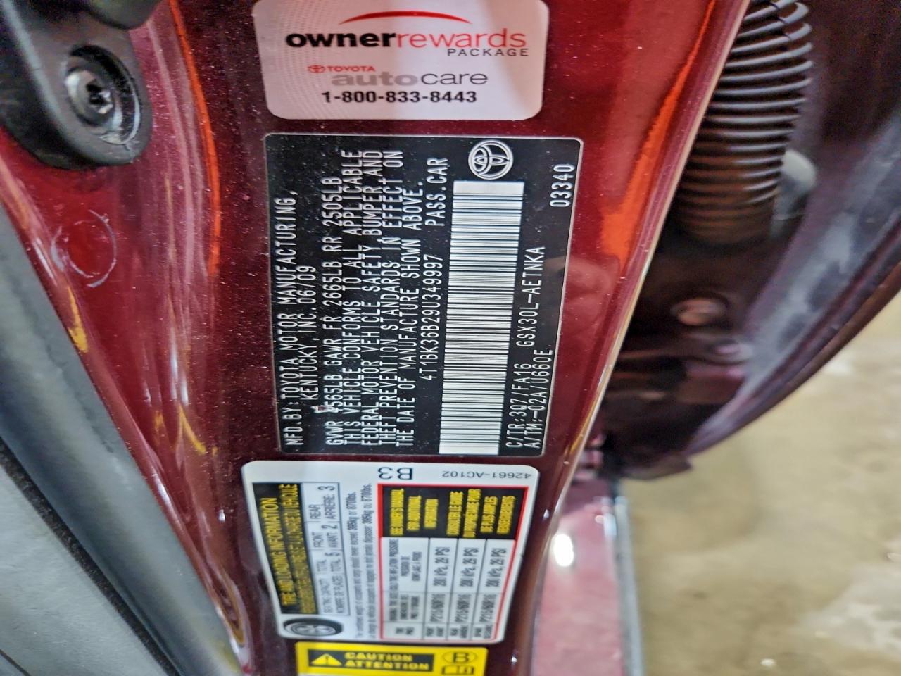 2009 Toyota Avalon Xl VIN: 4T1BK36B29U349997 Lot: 94508175