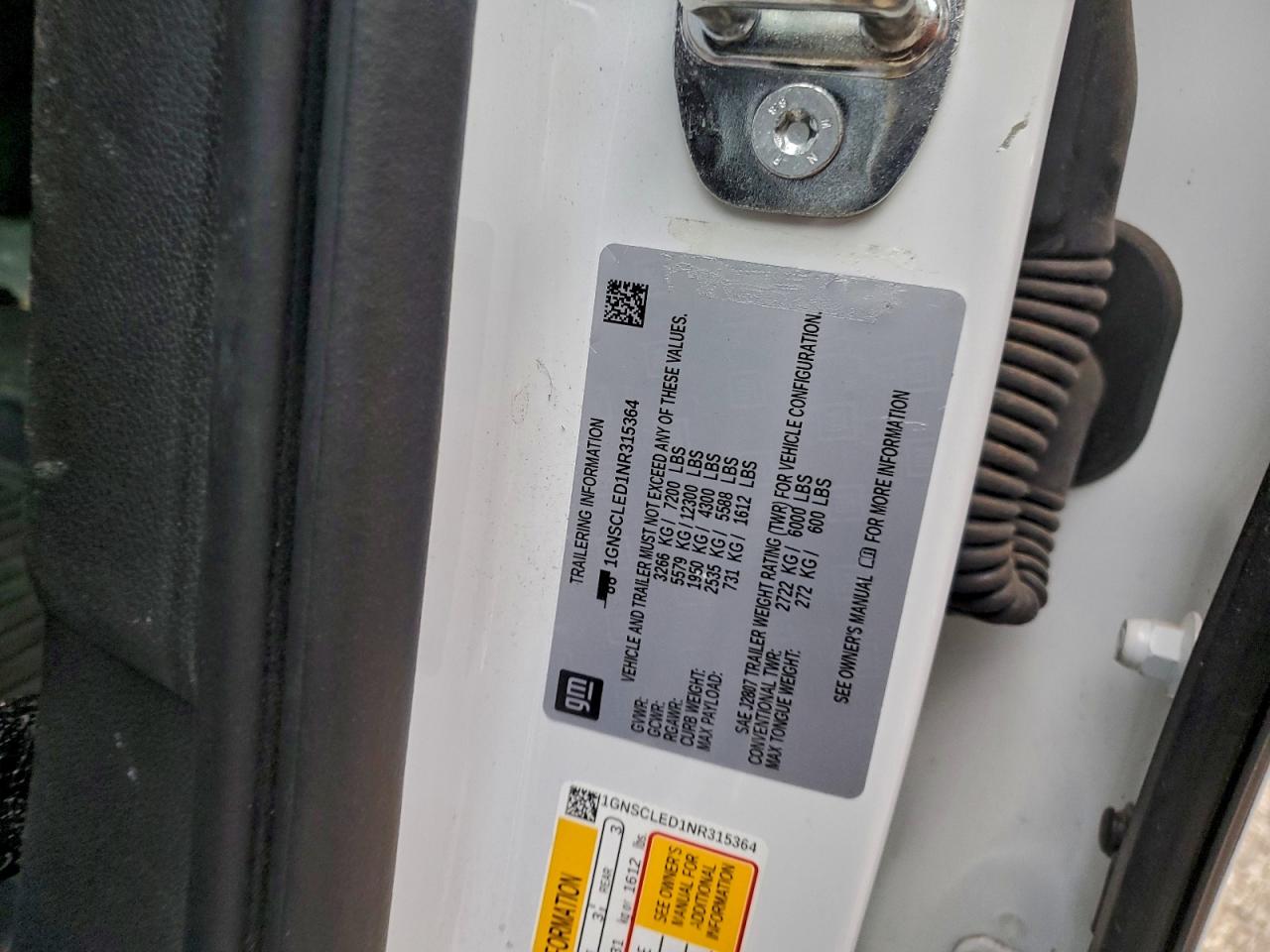 2022 Chevrolet Tahoe C1500 VIN: 1GNSCLED1NR315364 Lot: 95340785