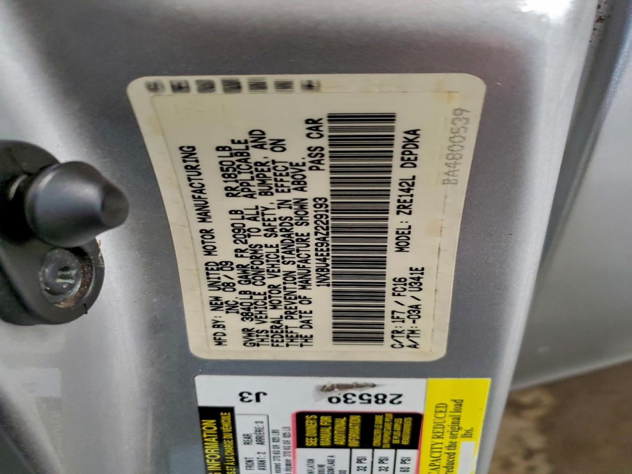 2010 Toyota Corolla Base VIN: 1NXBU4EE9AZ229193 Lot: 95182105