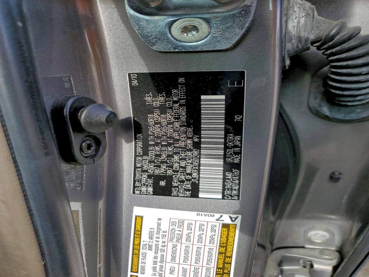 2010 Lexus Gx 460 VIN: JTJBM7FX7A5012982 Lot: 94756965