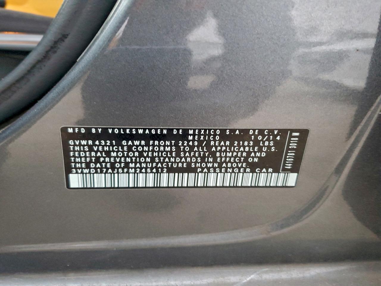 2015 Volkswagen Jetta Se VIN: 3VWD17AJ5FM245412 Lot: 95831365