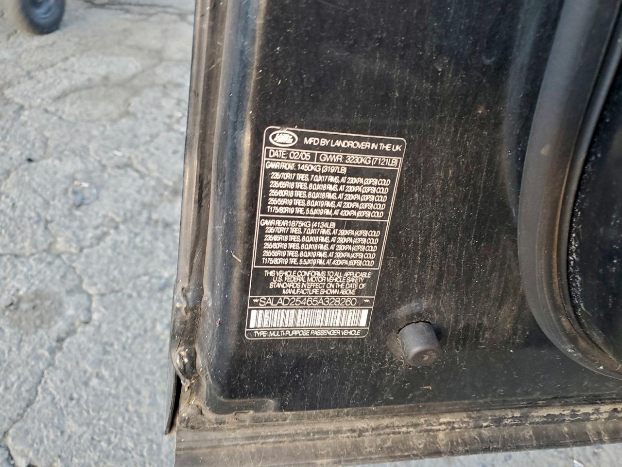 2005 Land Rover Lr3 Se VIN: SALAD25465A328260 Lot: 95394205