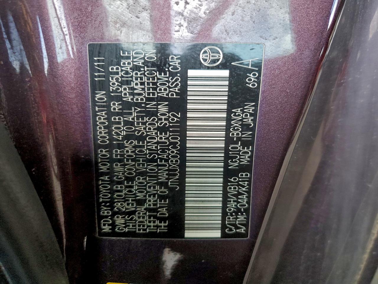 2012 Toyota Scion Iq VIN: JTNJJXB09CJ011192 Lot: 97450035