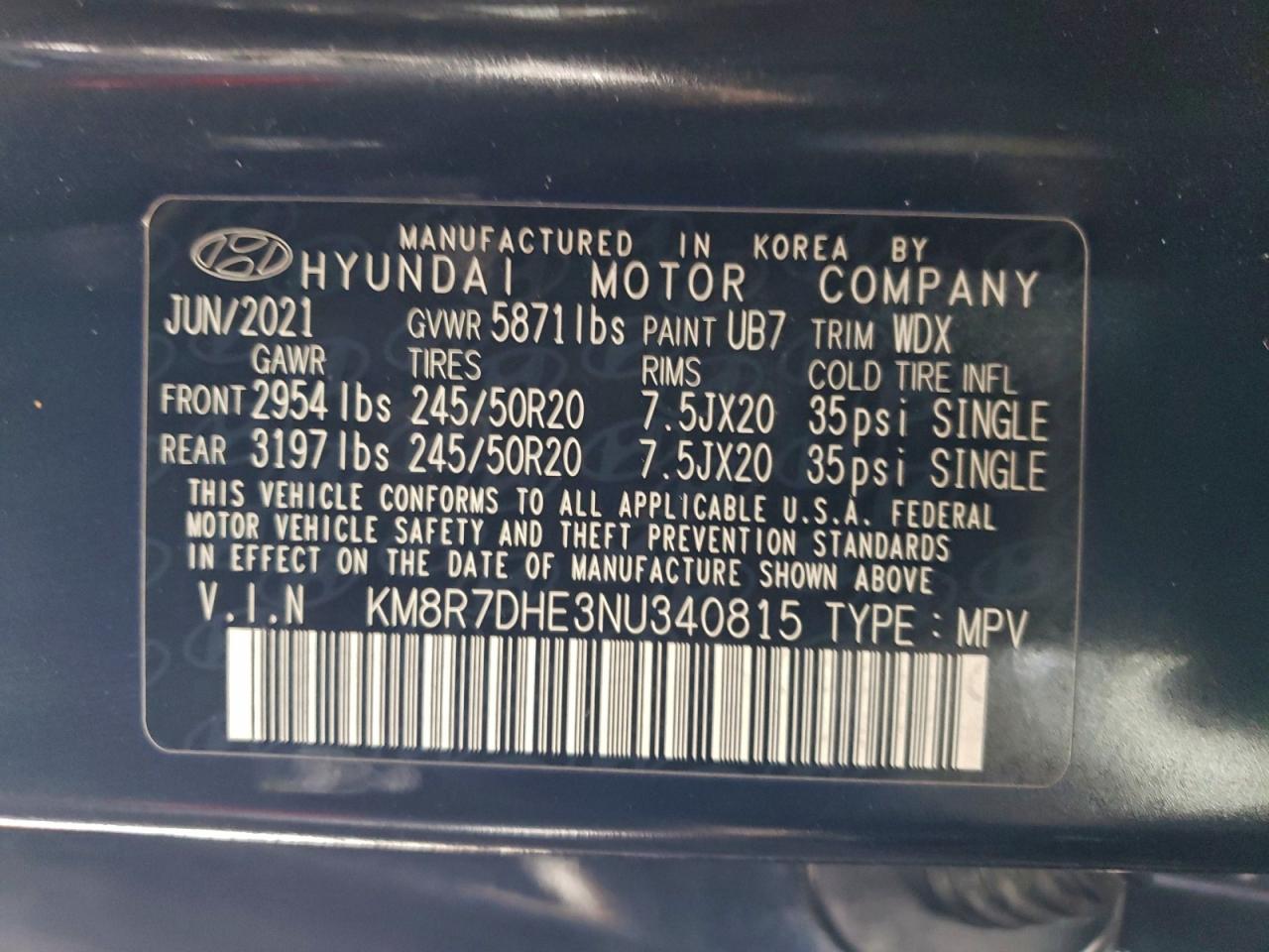 2022 Hyundai Palisade Calligraphy VIN: KM8R7DHE3NU340815 Lot: 95360135