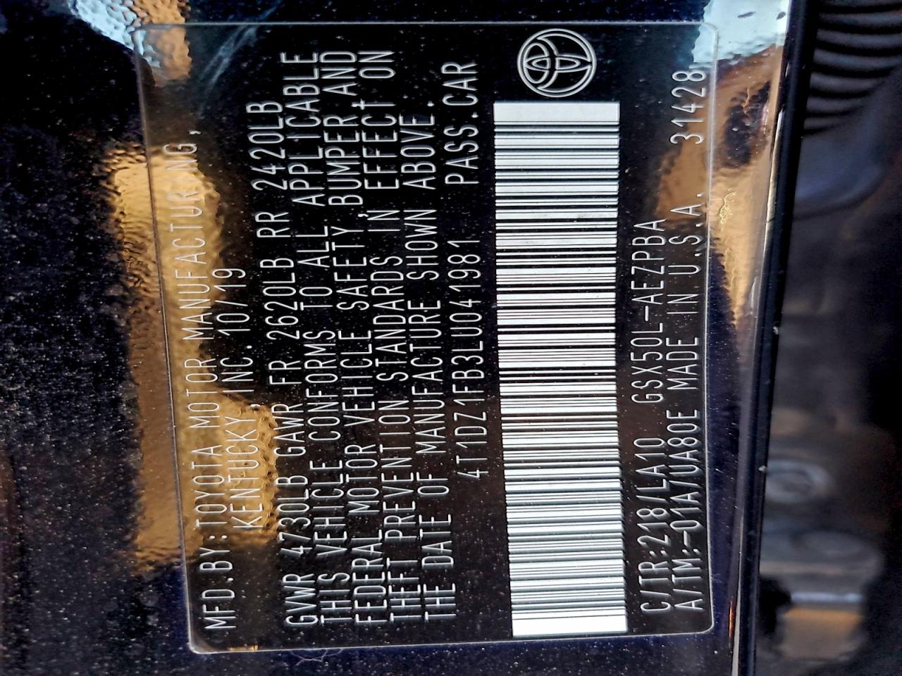 2020 Toyota Avalon Limited VIN: 4T1DZ1FB3LU041981 Lot: 94987435