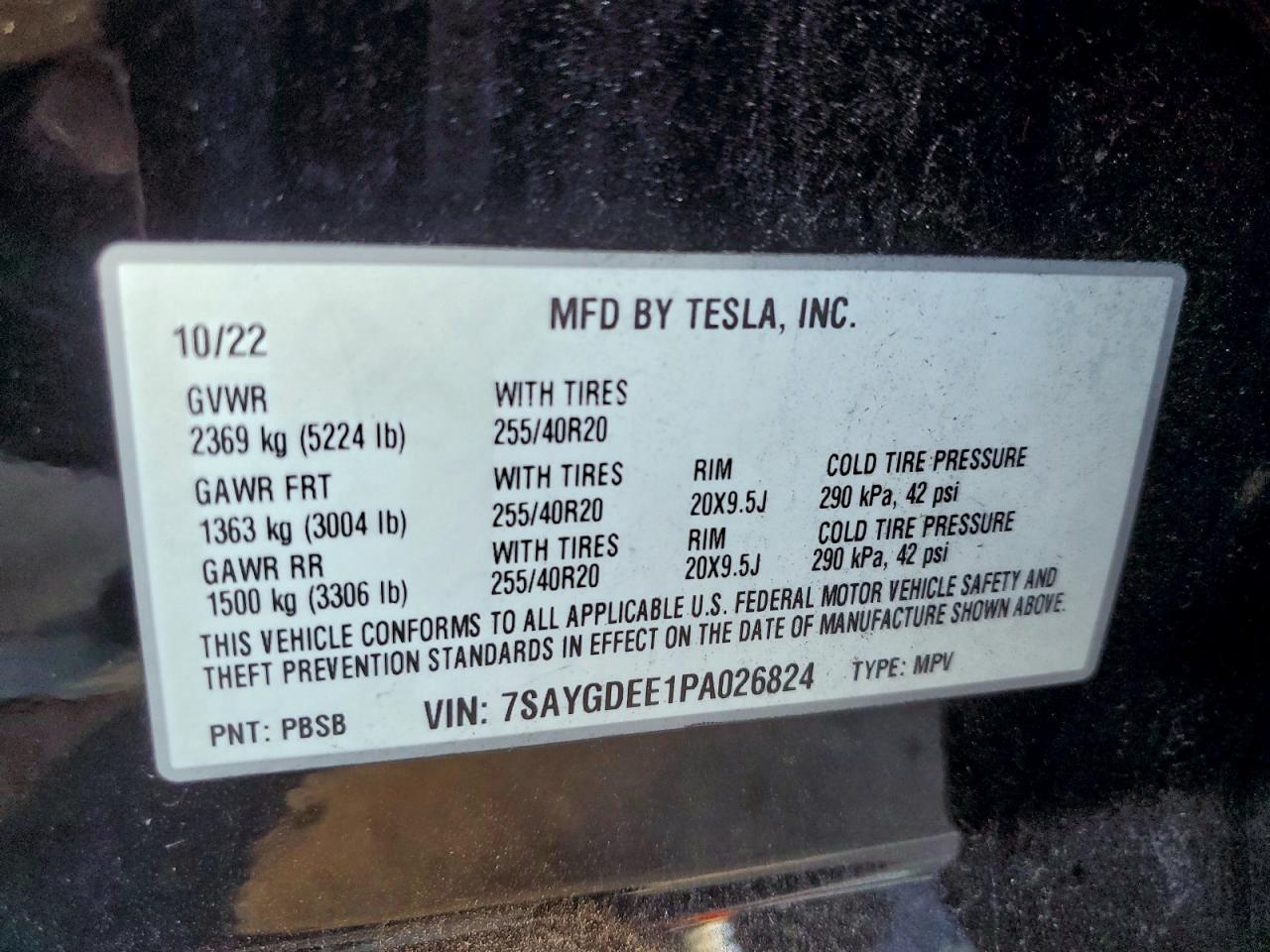 2023 Tesla Model Y VIN: 7SAYGDEE1PA026824 Lot: 94767385