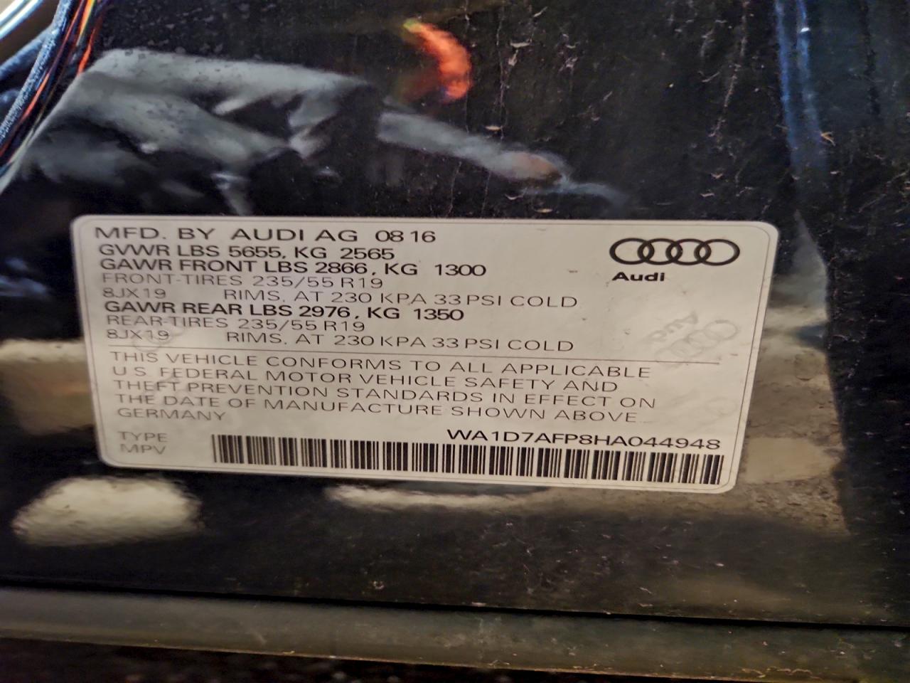 2017 Audi Q5 Premium Plus S-Line VIN: WA1D7AFP8HA044948 Lot: 94943245