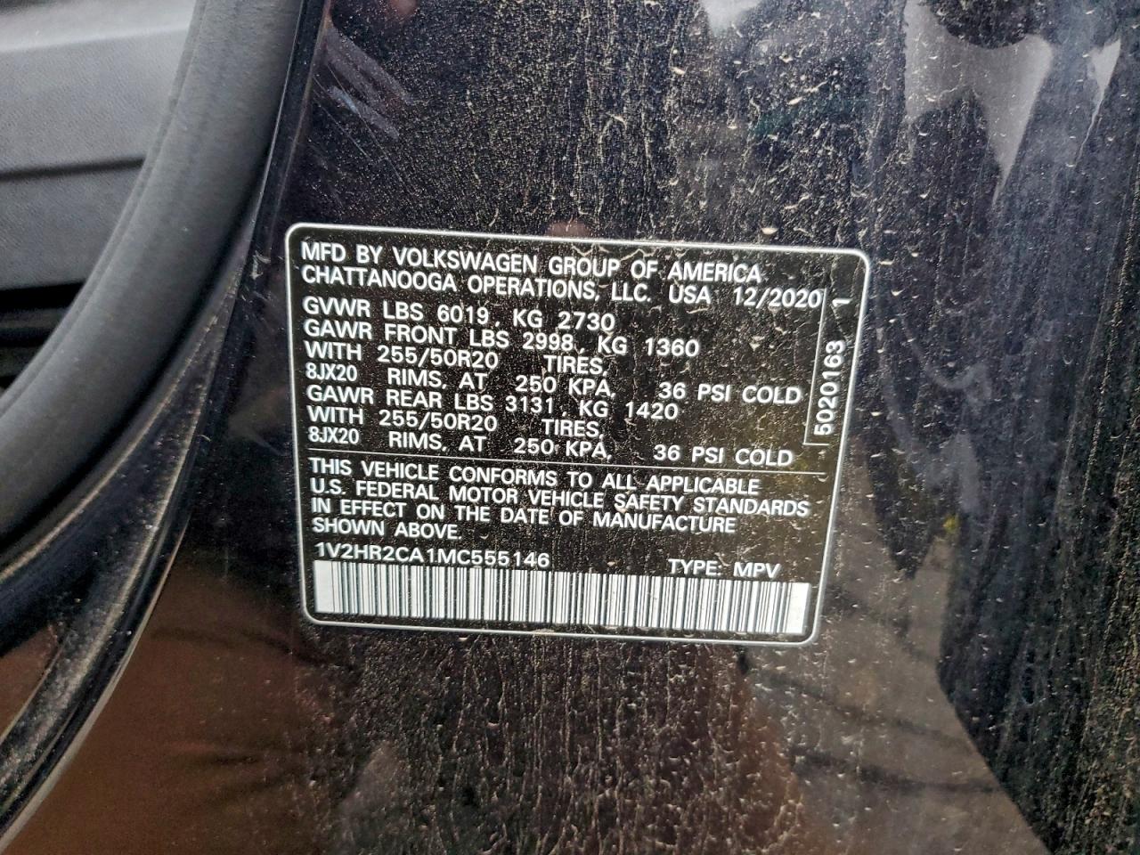 2021 Volkswagen Atlas Se VIN: 1V2HR2CA1MC555146 Lot: 95576185